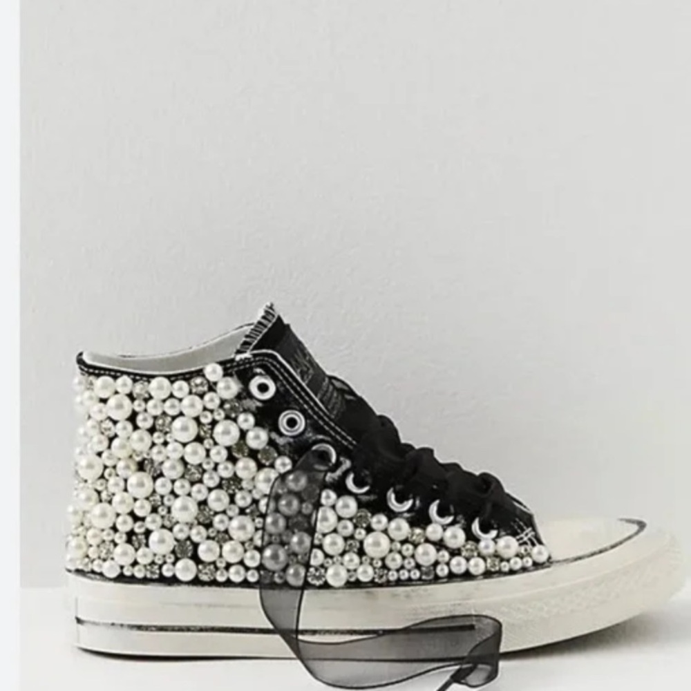 Free People Nan Ku pearl  Embellished High-Top Sneakers - Black and White